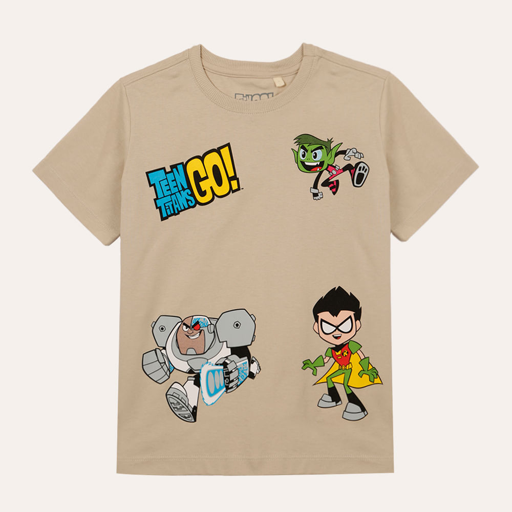 Camiseta de algodão infantil manga curta os jovens titãs bege Camiseta de algodão infantil manga curta os jovens titãs bege