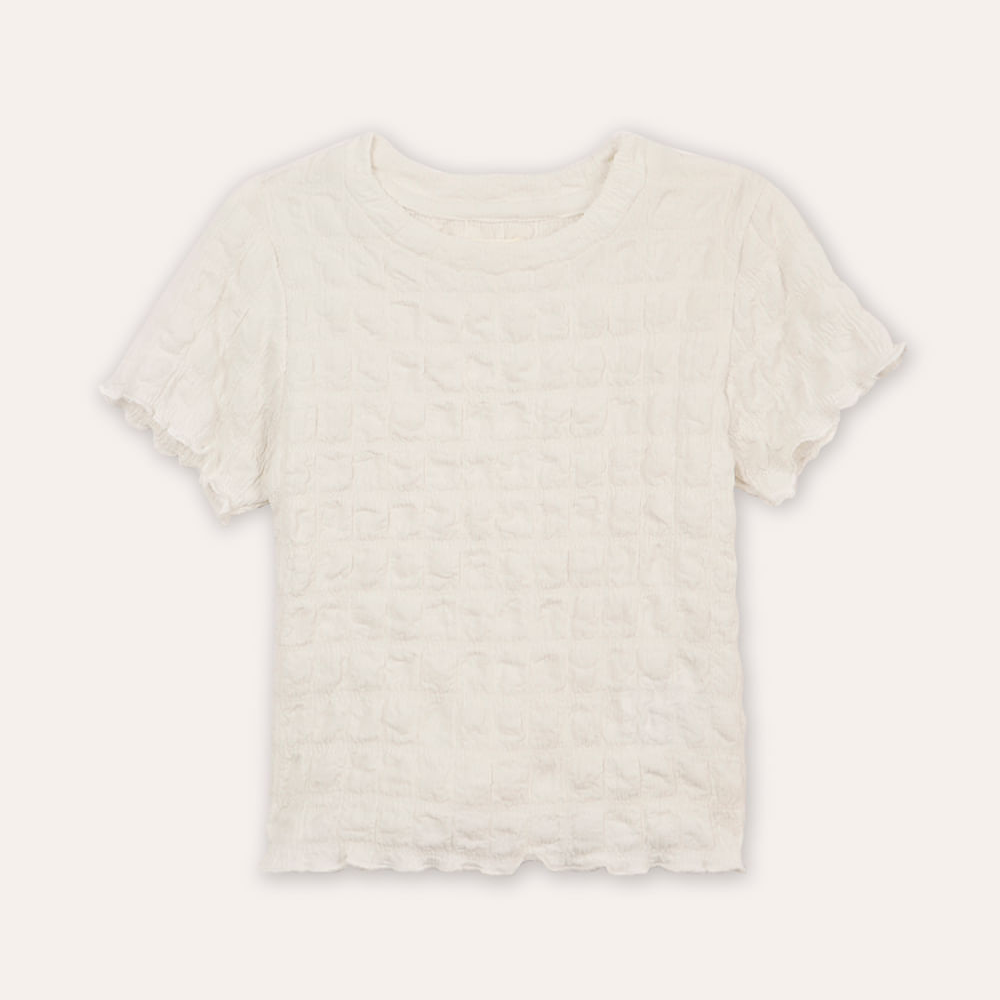 Blusa infantil texturizada com frufru off white Blusa infantil texturizada com frufru off white