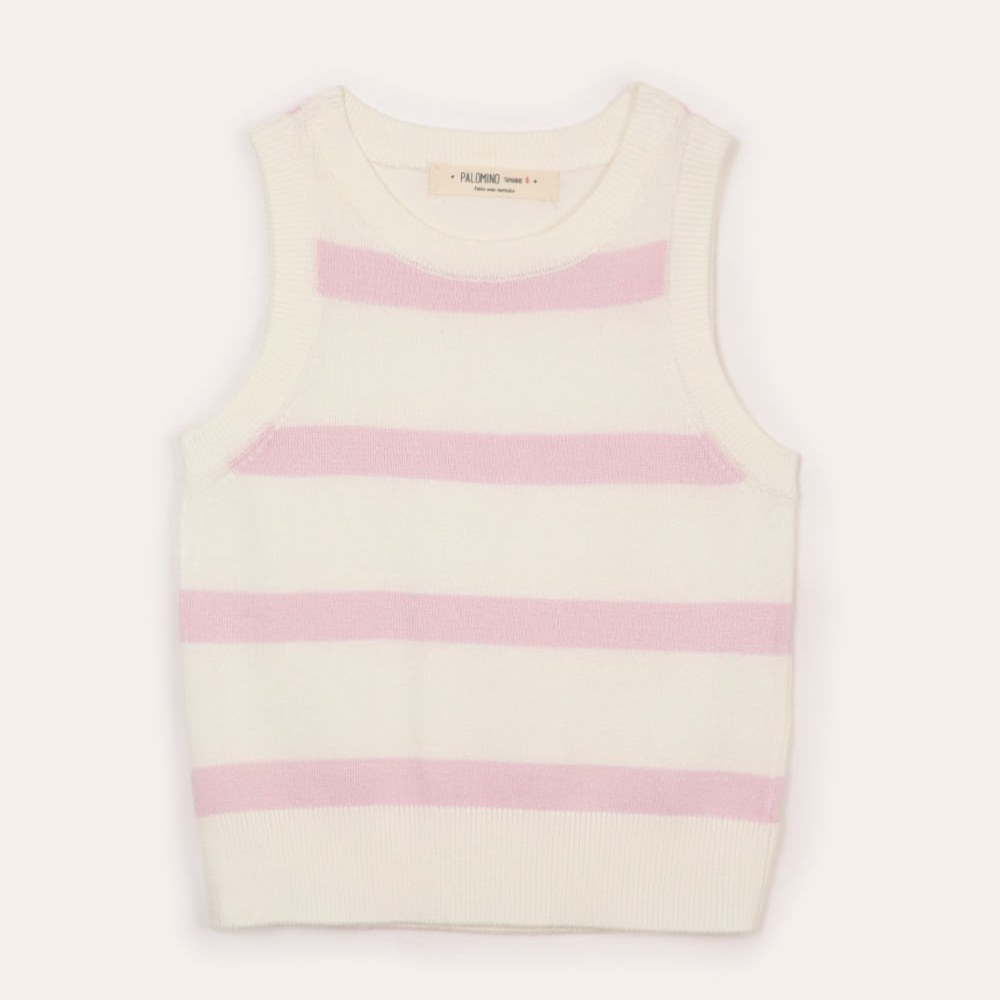 Regata de tricot infantil listrada rosa Regata de tricot infantil listrada rosa