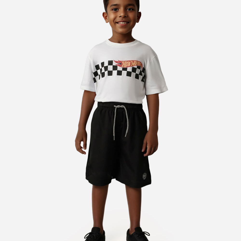 Short boardshort infantil cós com elástico e cordão preto Short boardshort infantil cós com elástico e cordão preto