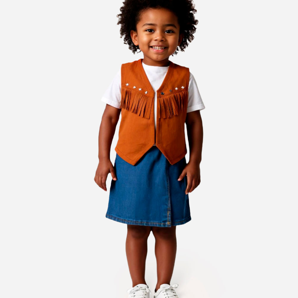 Colete de suede infantil com franjas marrom