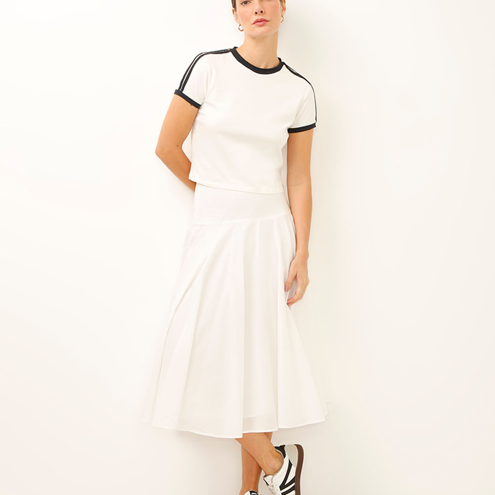 Saia midi godê de algodão off white Saia midi godê de algodão off white