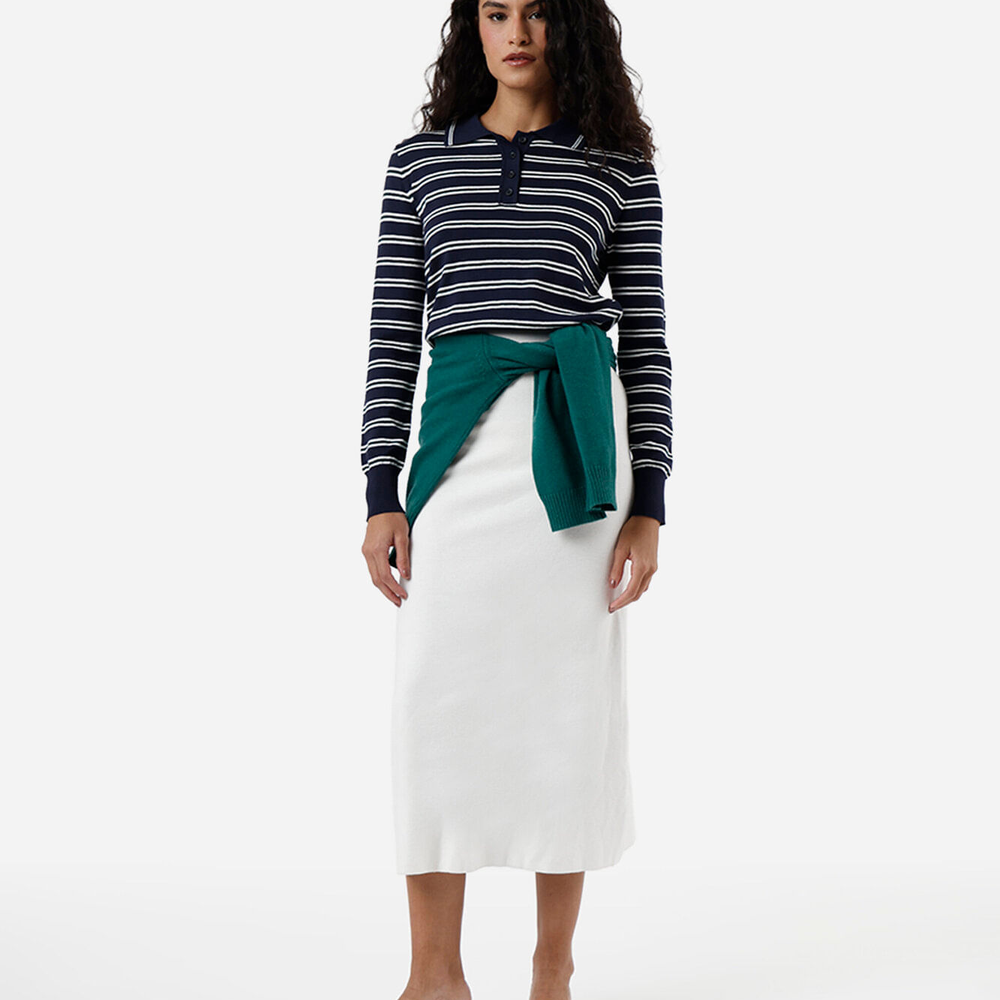 Saia midi de tricot canelada off white Saia midi de tricot canelada off white