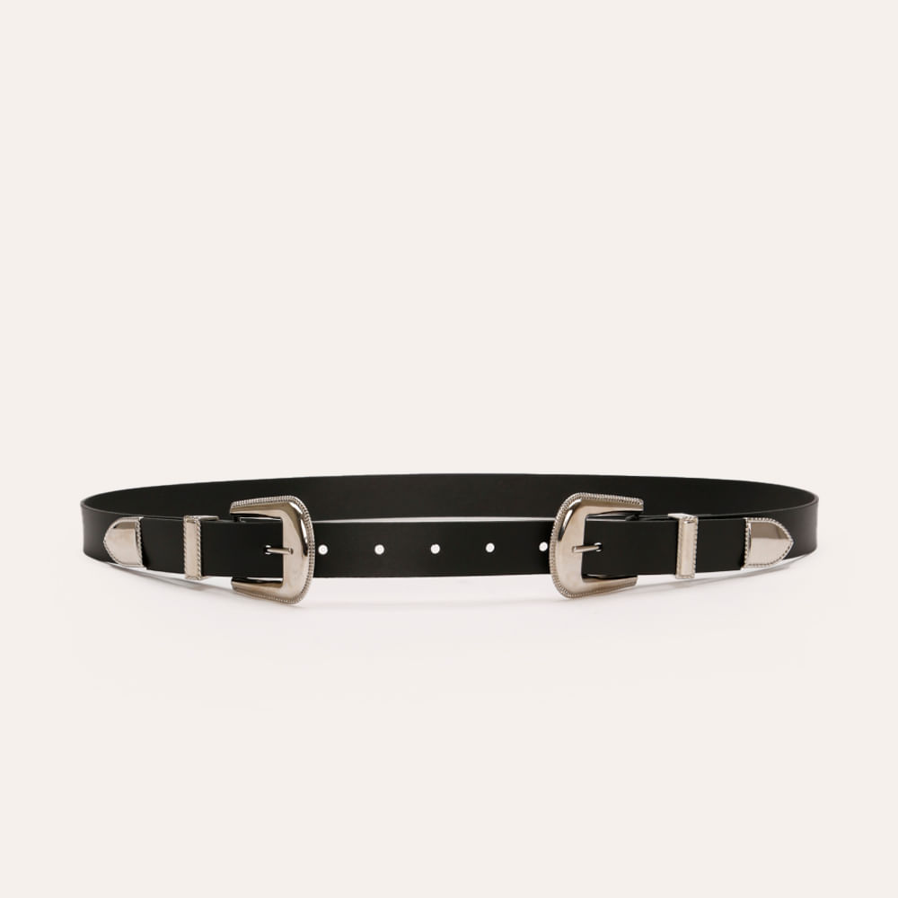 Cinto com fivela dupla preto