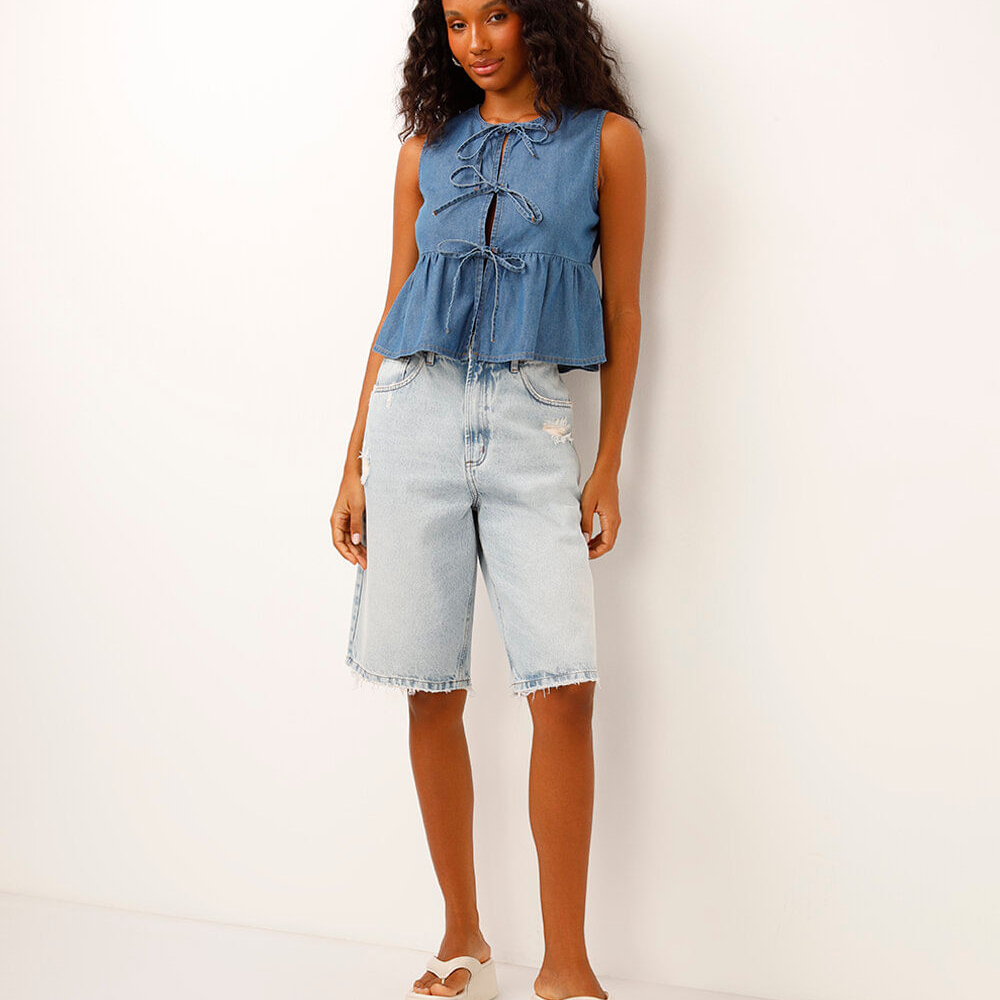 Bermuda jorts jeans cintura alta azul