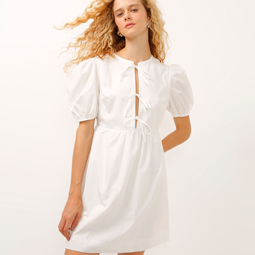 Vestido curto manga bufante com laço off white Vestido curto manga bufante com laço off white