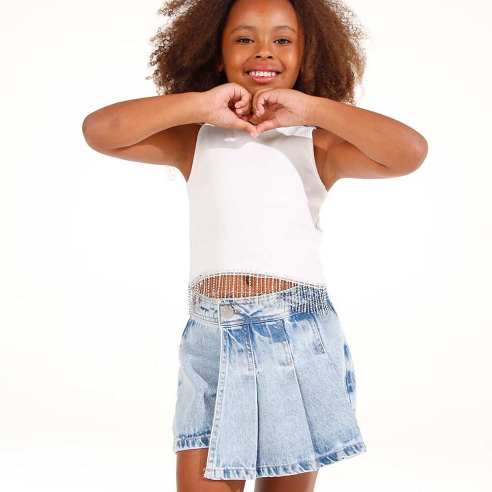Regata de algodão com franjas de strass off white Regata de algodão com franjas de strass off white