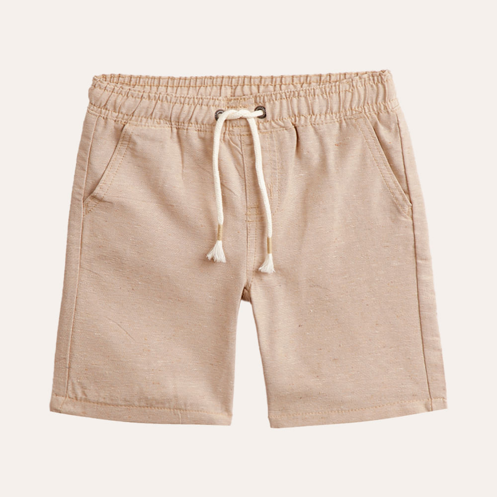Bermuda infantil cós com cordão texturizada bege Bermuda infantil cós com cordão texturizada bege