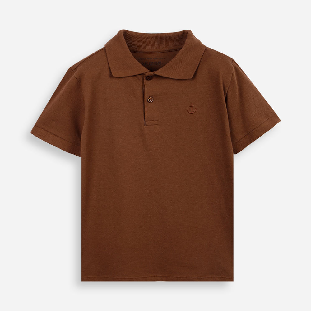Polo de algodão infantil âncora marrom Polo de algodão infantil âncora marrom