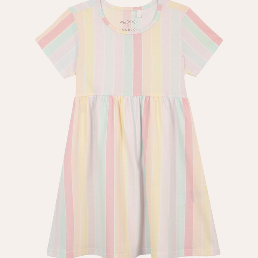 Vestido infantil de algodão listrado colorido Vestido infantil de algodão listrado colorido