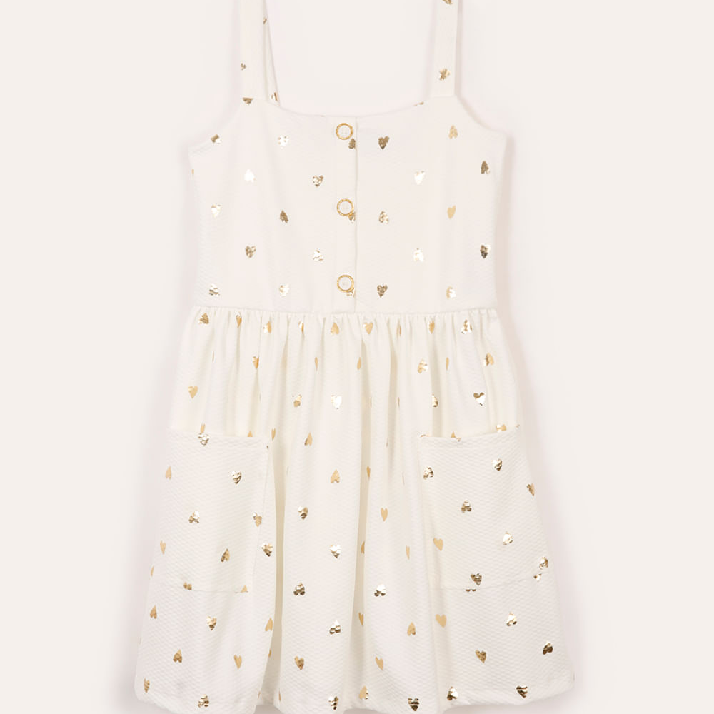 Vestido infantil texturizado corações off white
