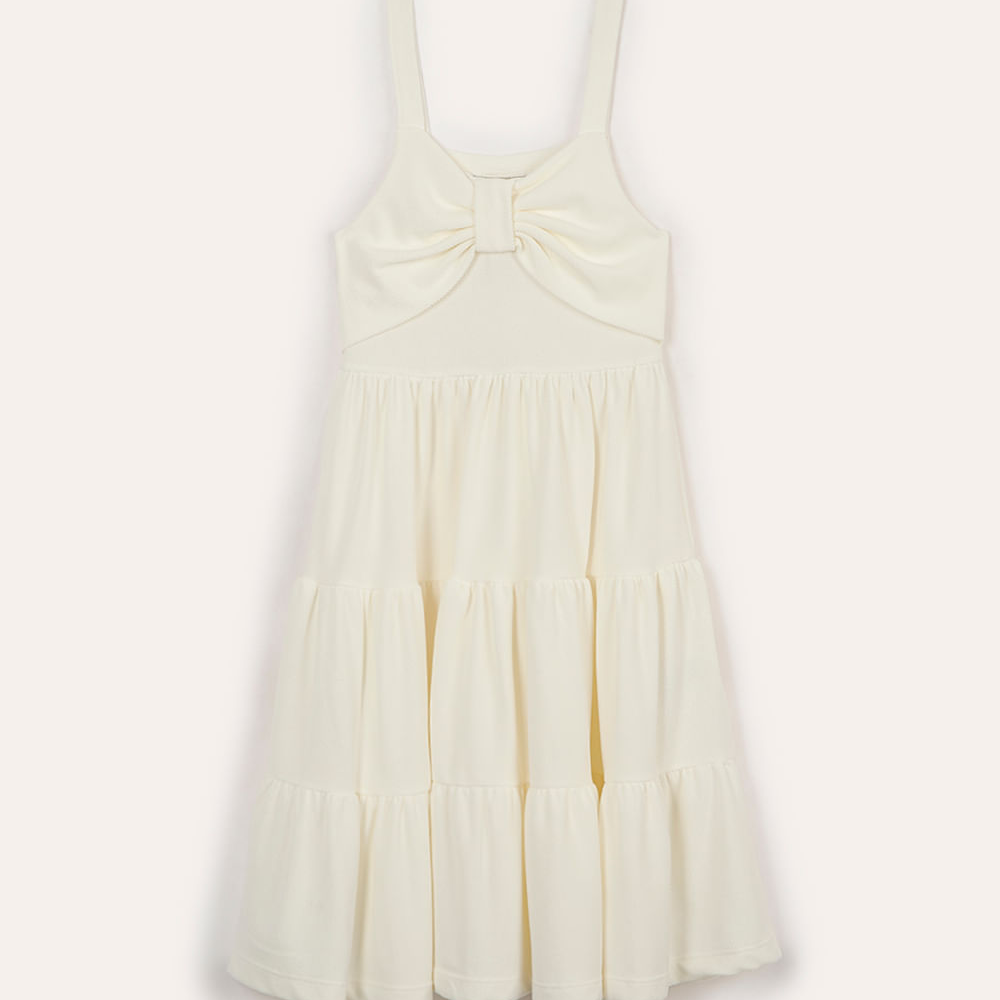Vestido infantil texturizado com laço off white Vestido infantil texturizado com laço off white