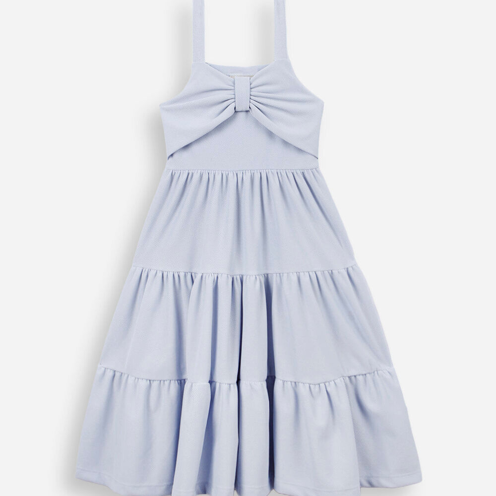 Vestido infantil texturizado com laço azul Vestido infantil texturizado com laço azul