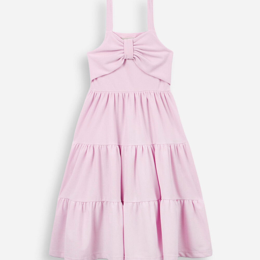 Vestido infantil texturizado com laço rosa Vestido infantil texturizado com laço rosa