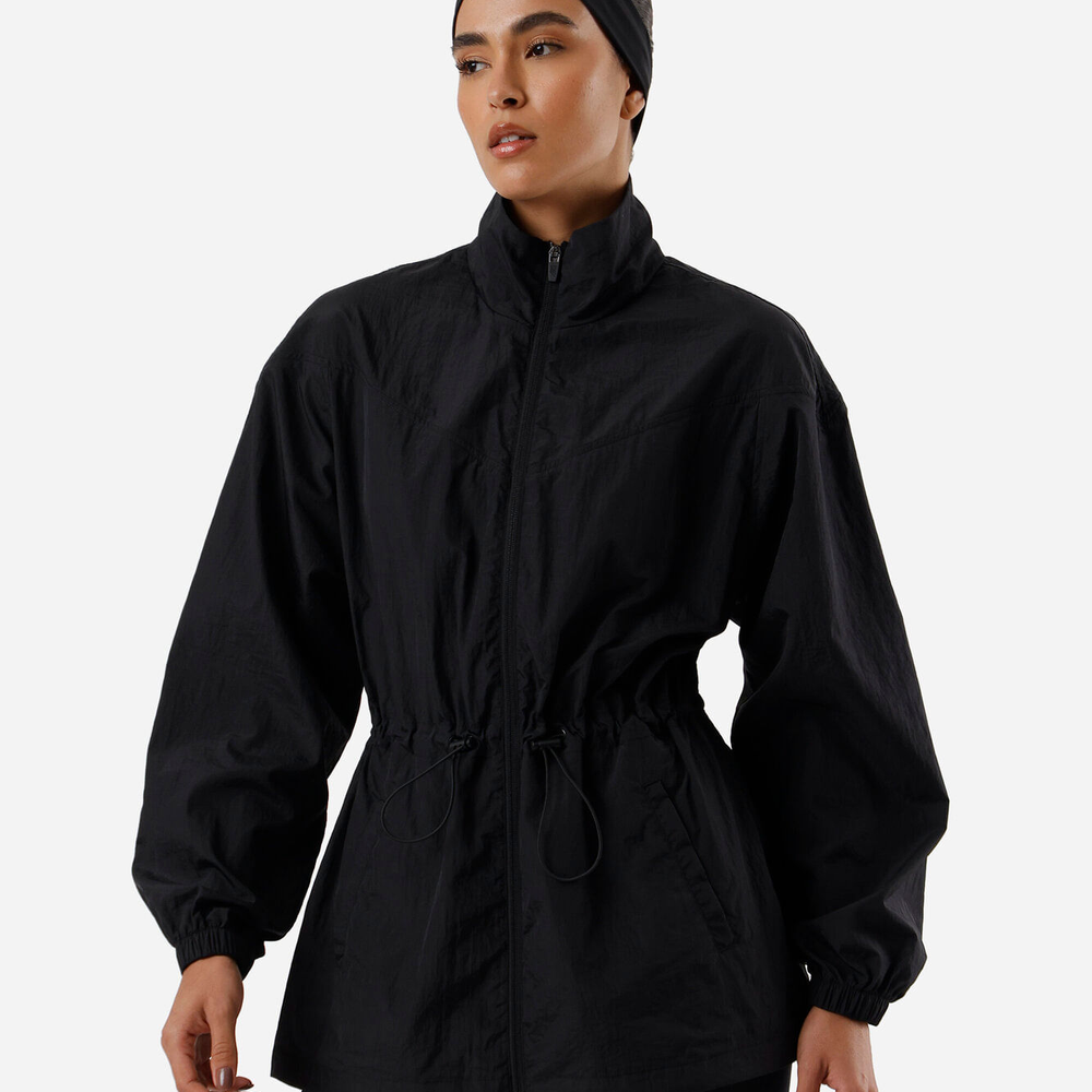 Parka feminina esportiva texturizada preta Parka feminina esportiva texturizada preta
