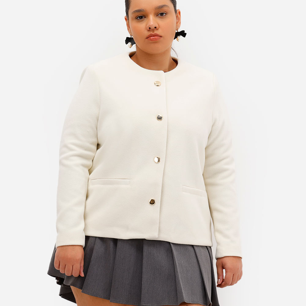Casaco feminino texturizado plus size off white Casaco feminino texturizado plus size off white
