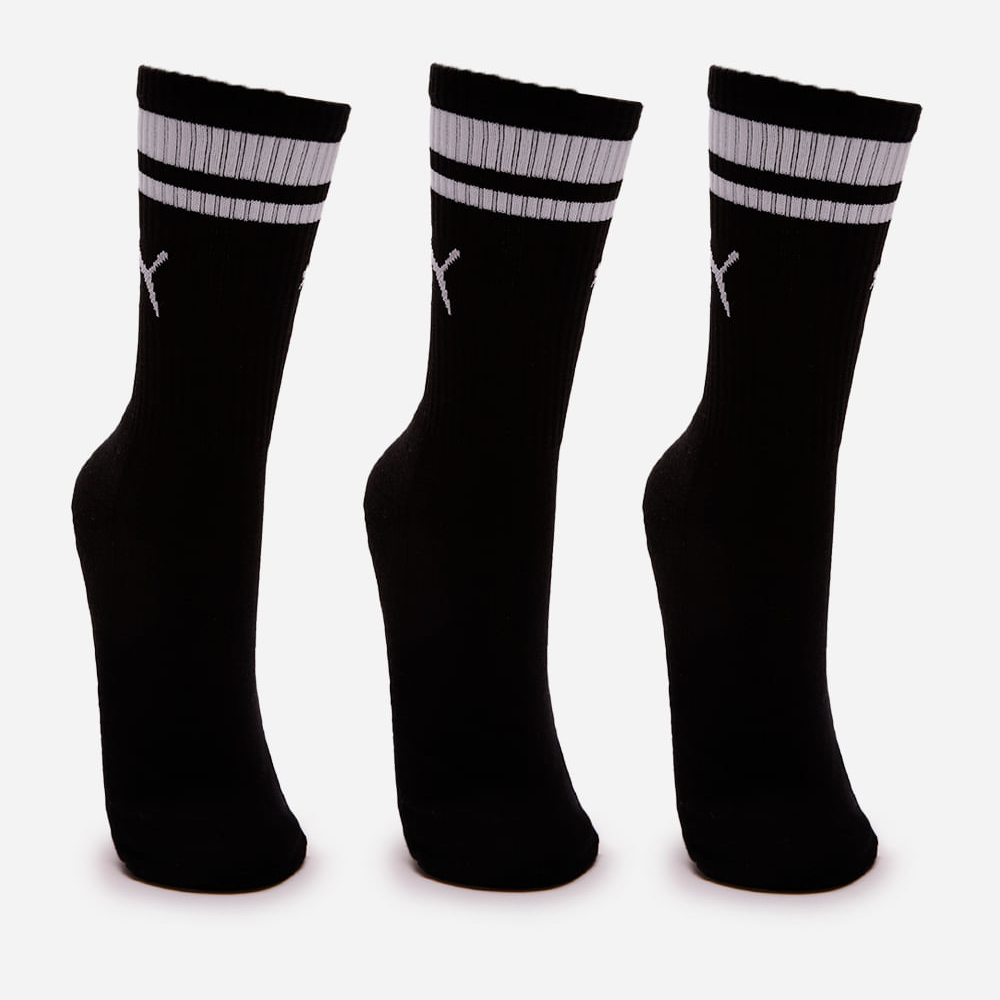 Kit de 3 meias masculinas cano longo puma preta Kit de 3 meias masculinas cano longo puma preta