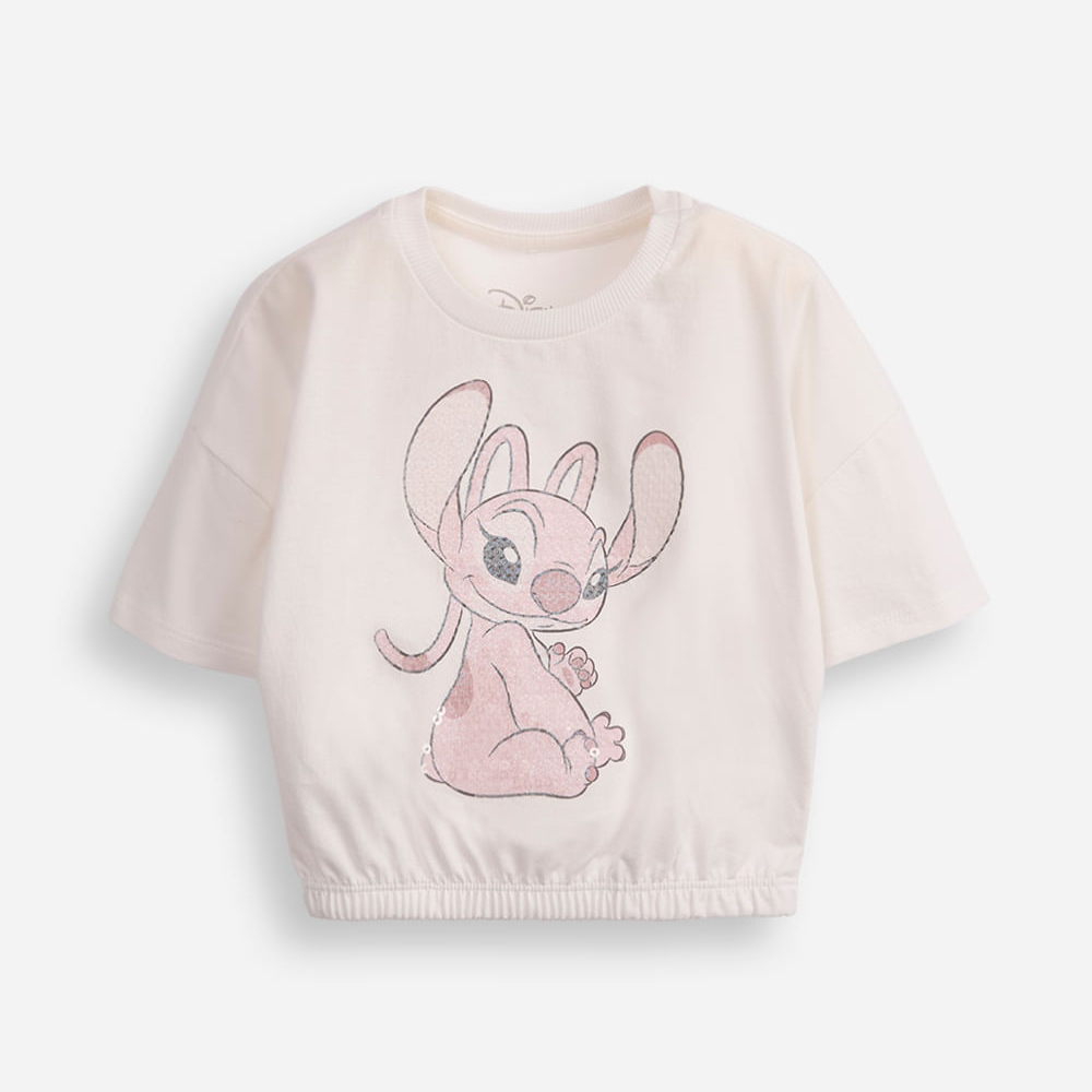 Camiseta de algodão infantil angel com paetê off white Camiseta de algodão infantil angel com paetê off white