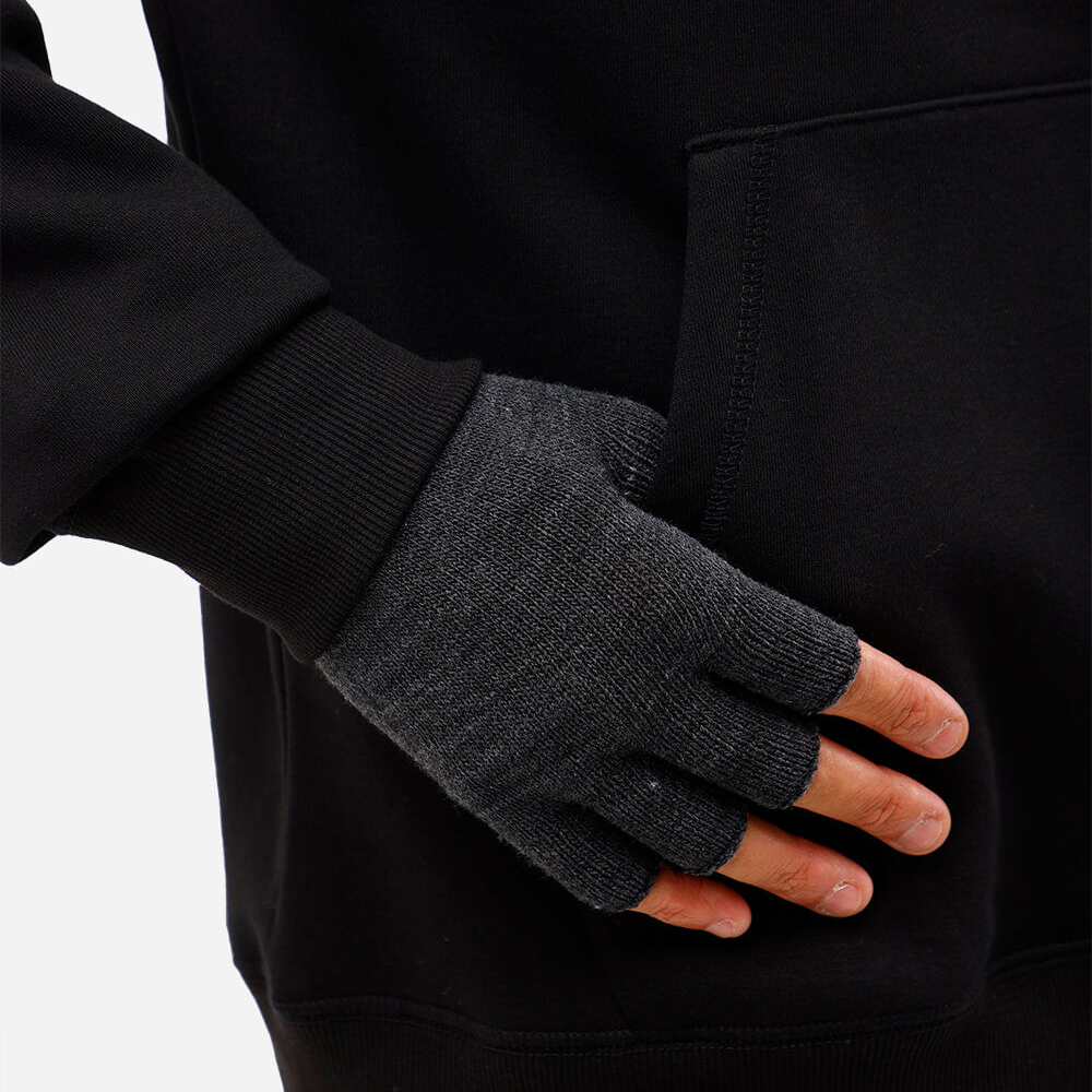 Luva básica de tricot meio dedo cinza