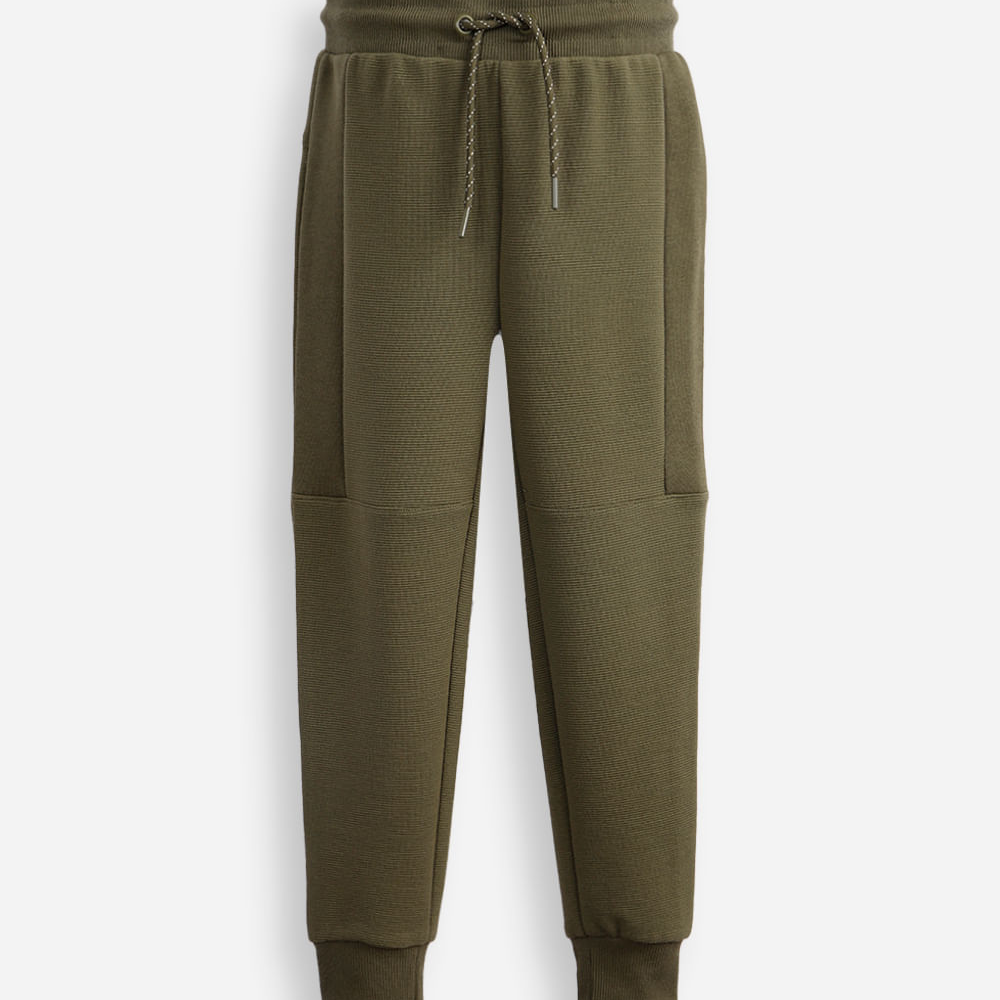 Calça jogger infantil de algodão texturizada verde Calça jogger infantil de algodão texturizada verde