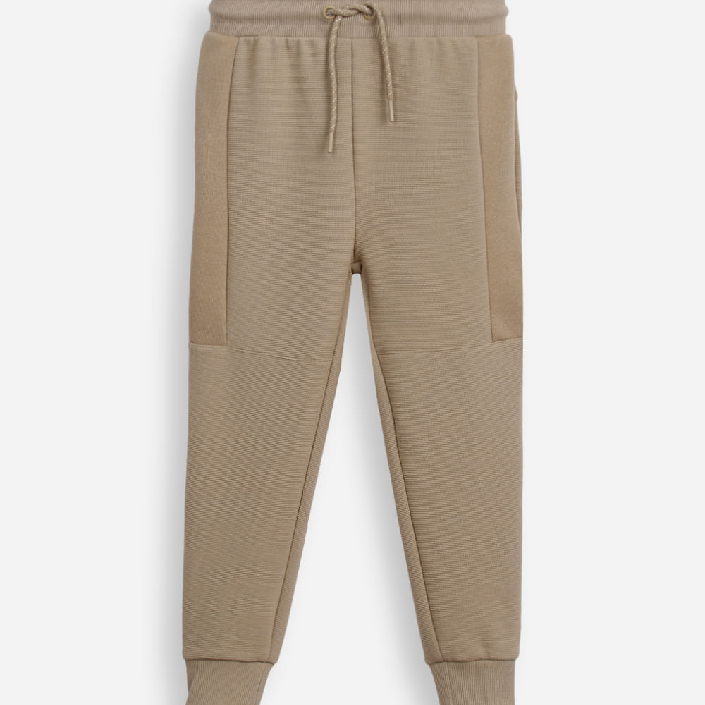 Calça jogger infantil de algodão texturizada bege Calça jogger infantil de algodão texturizada bege