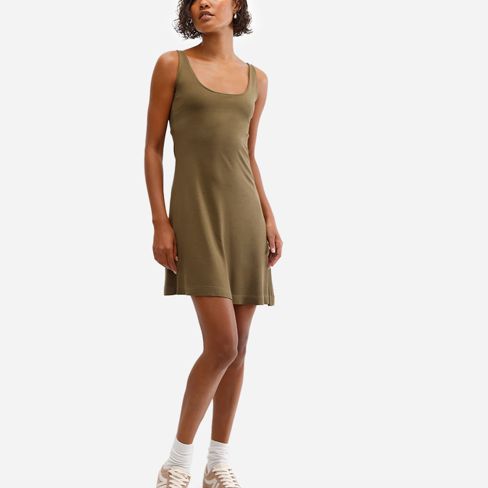 Vestido básico feminino de viscose - verde escuro Vestido básico feminino de viscose - verde escuro