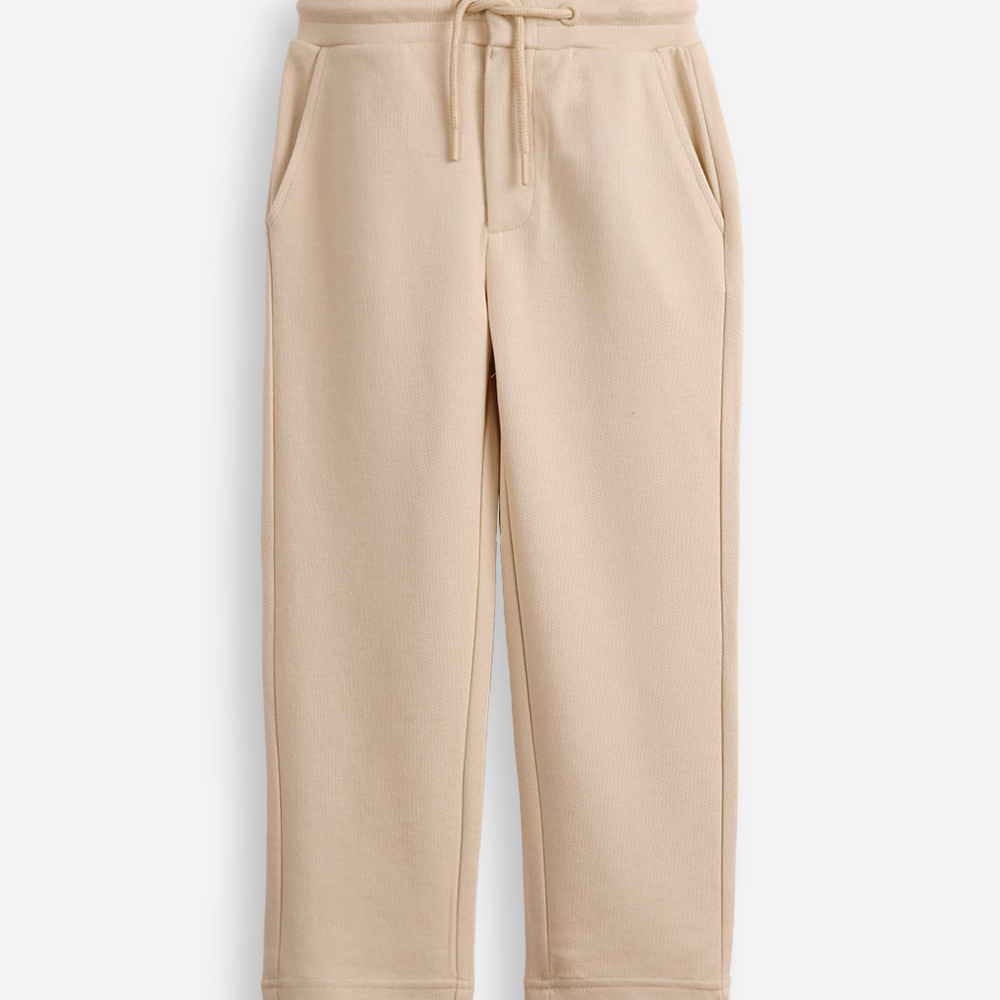 Calça reta infantil de algodão piquet bege Calça reta infantil de algodão piquet bege