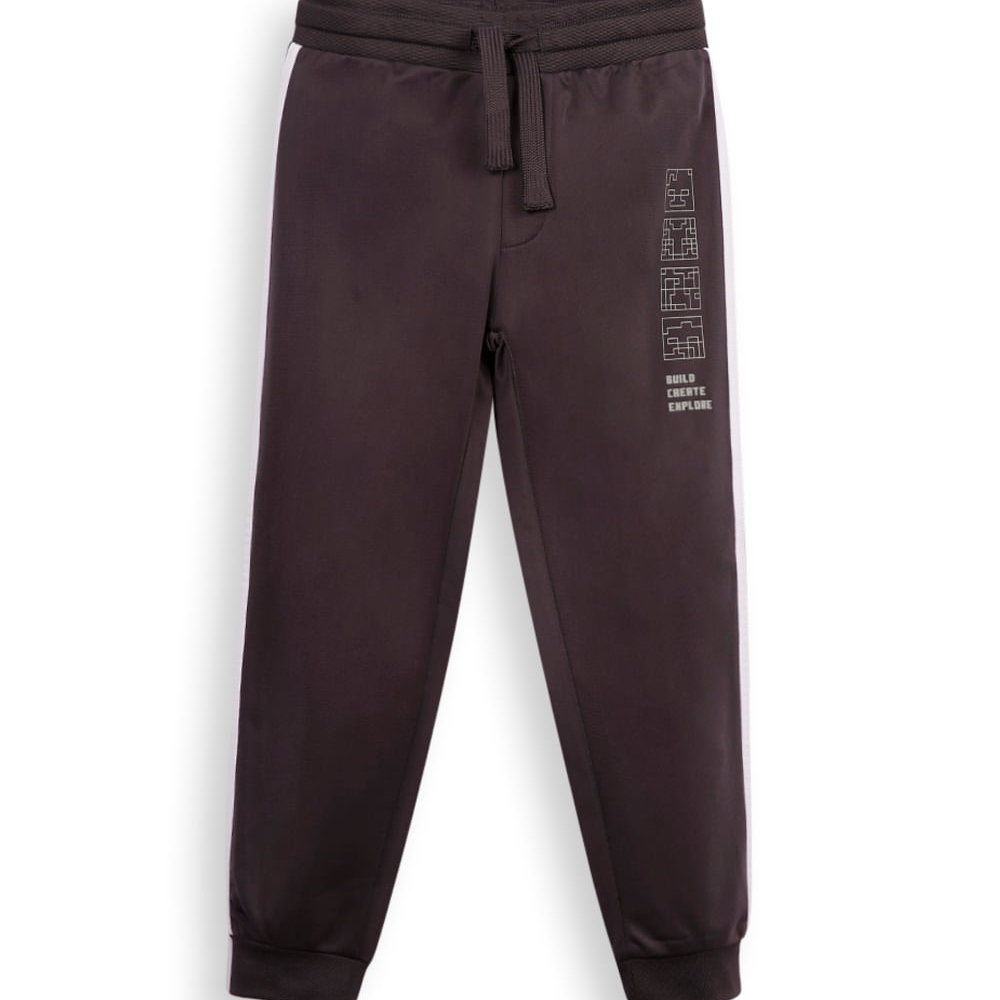 Calça jogger infantil com listra minecraft cinza Calça jogger infantil com listra minecraft cinza