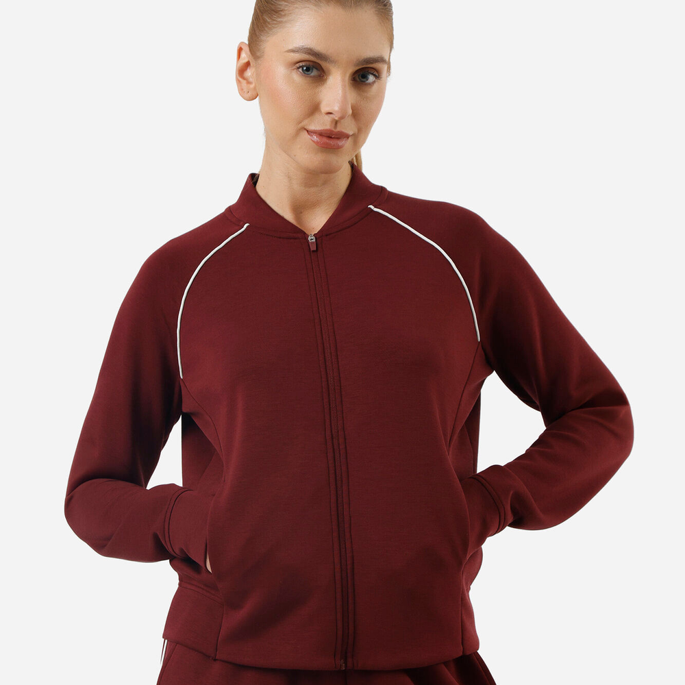 Jaqueta feminina esportiva com nervura vinho Jaqueta feminina esportiva com nervura vinho