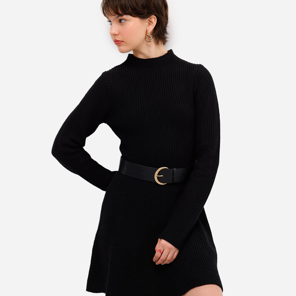 Vestido curto feminino de tricot preto Vestido curto feminino de tricot preto