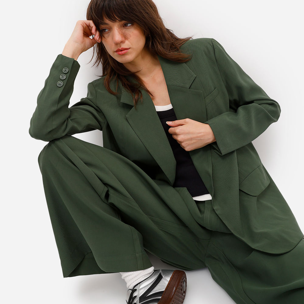 Blazer feminino de viscose com cinto rita lazzarotti verde Blazer feminino de viscose com cinto rita lazzarotti verde