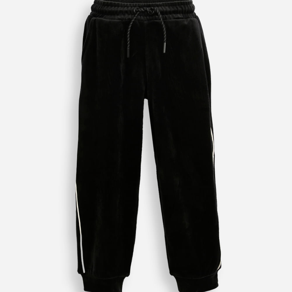 Calça jogger de plush infantil com nervura preto Calça jogger de plush infantil com nervura preto