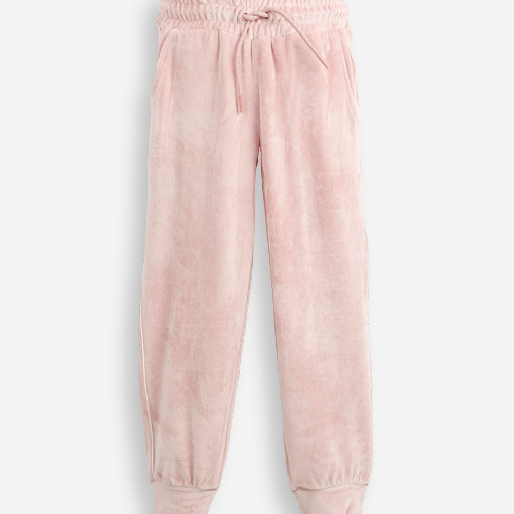 Calça jogger de plush infantil com nervura rosa Calça jogger de plush infantil com nervura rosa