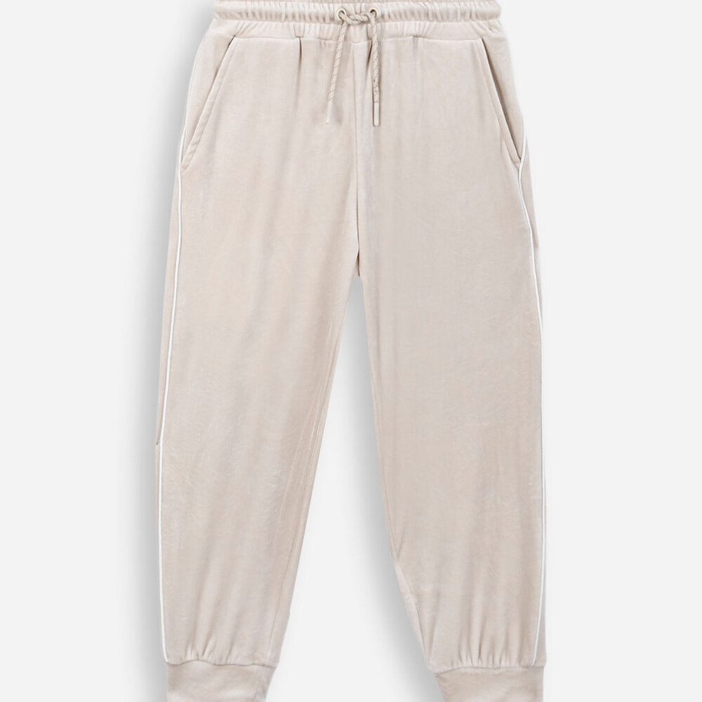 Calça jogger de plush infantil com vervura bege
