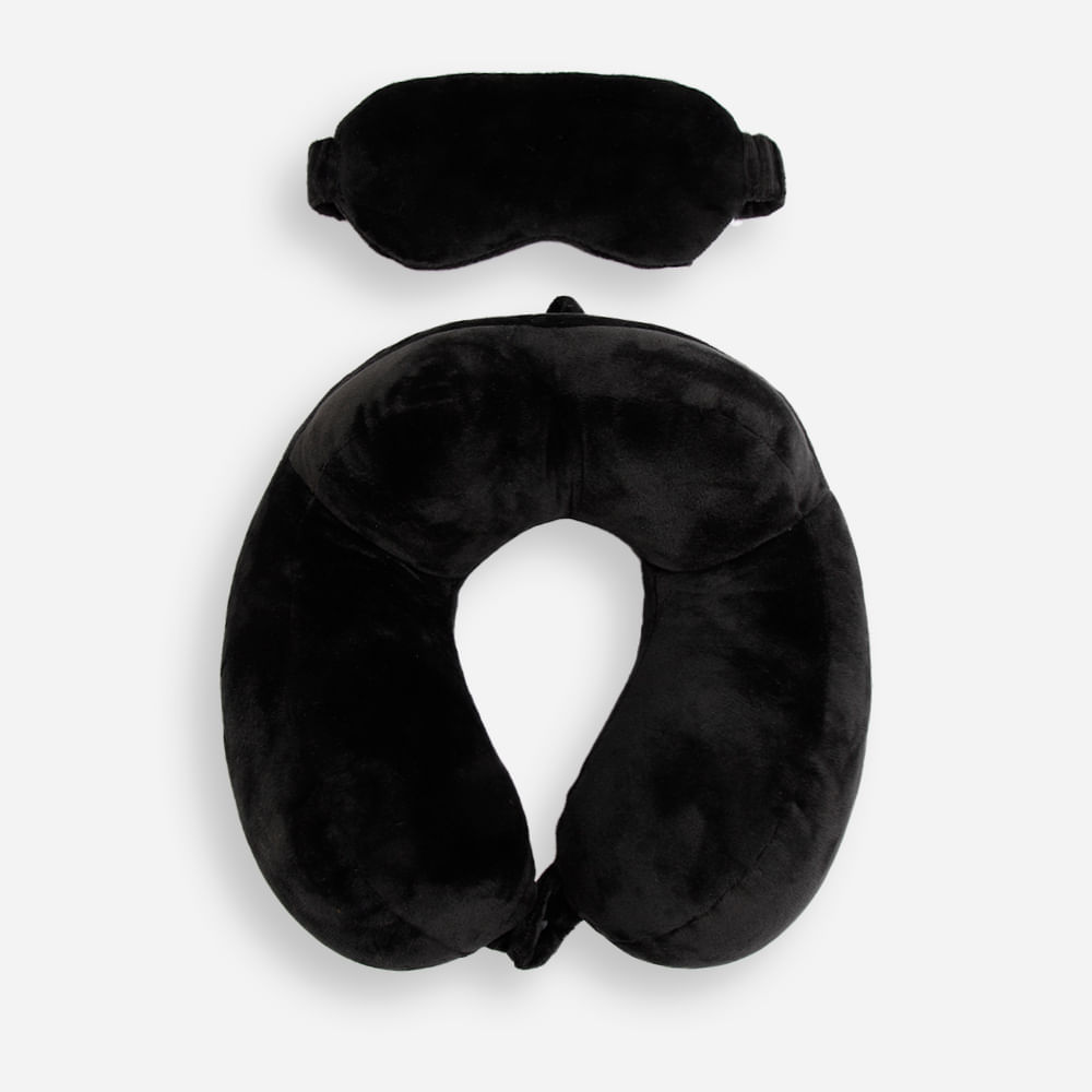 Apoio de pescoço com máscara de dormir preto Apoio de pescoço com máscara de dormir preto