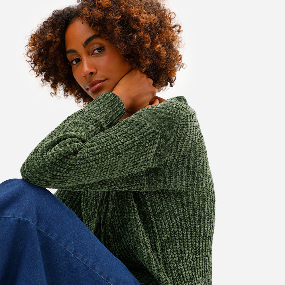 Suéter feminino de tricot decote v verde Suéter feminino de tricot decote v verde