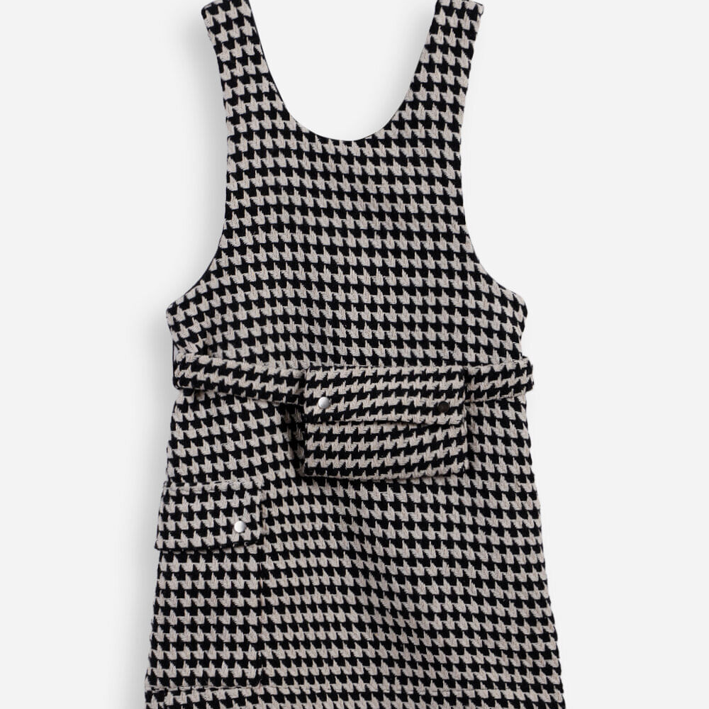 Vestido infantil pied de poule com pochete preto Vestido infantil pied de poule com pochete preto