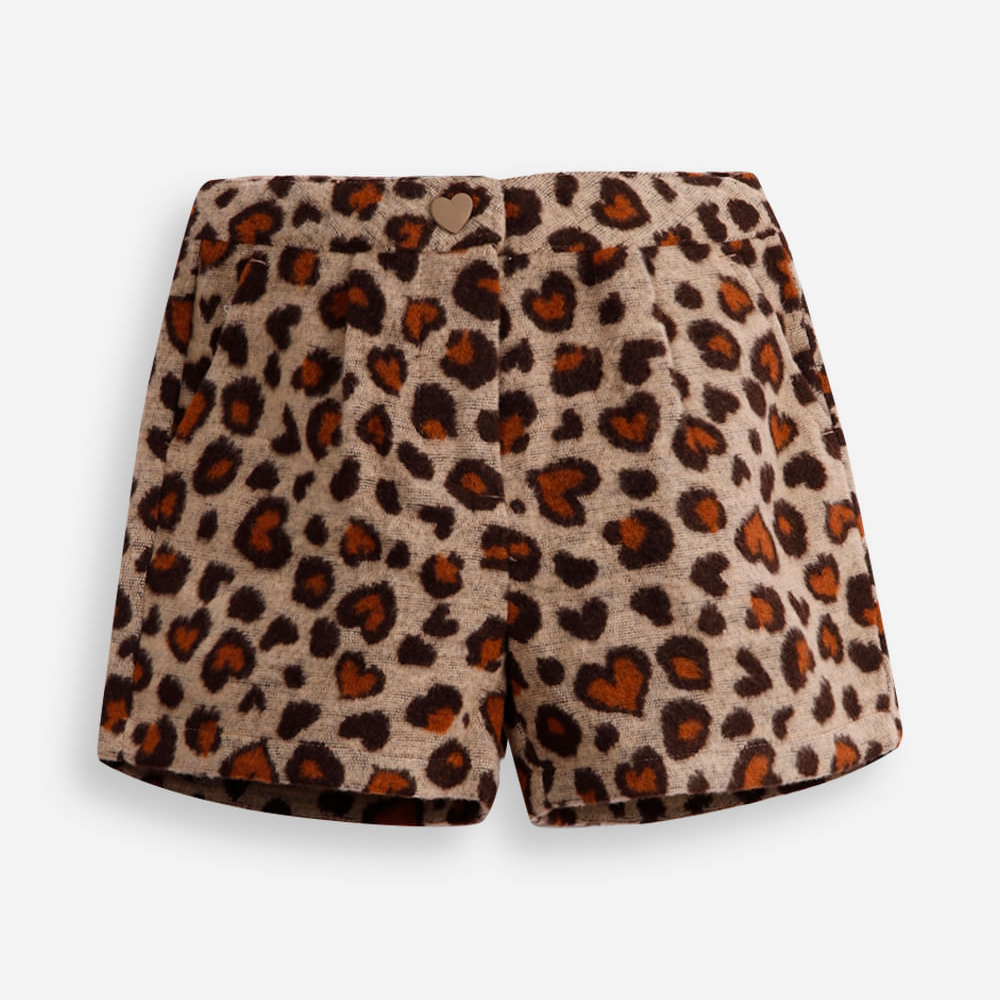 Short mom infantil flanelado animal print bege Short mom infantil flanelado animal print bege