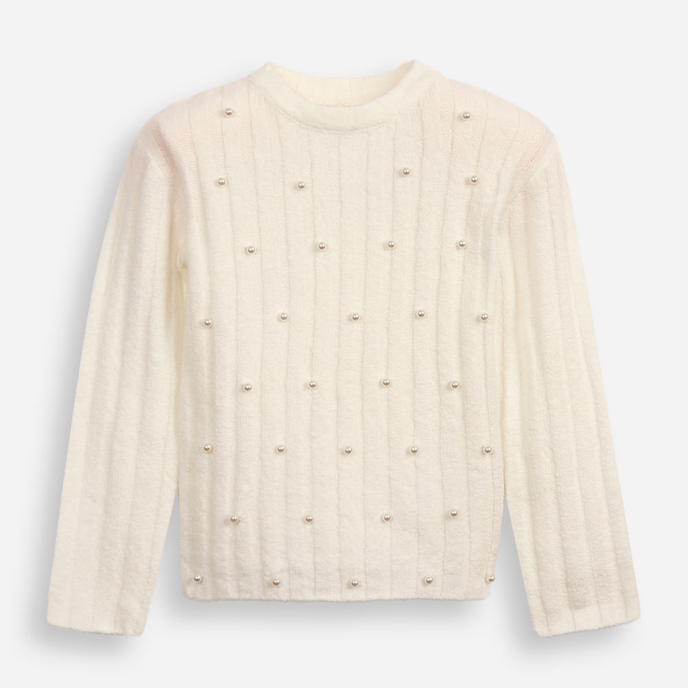 Suéter de tricot infantil com pérolas off white Suéter de tricot infantil com pérolas off white