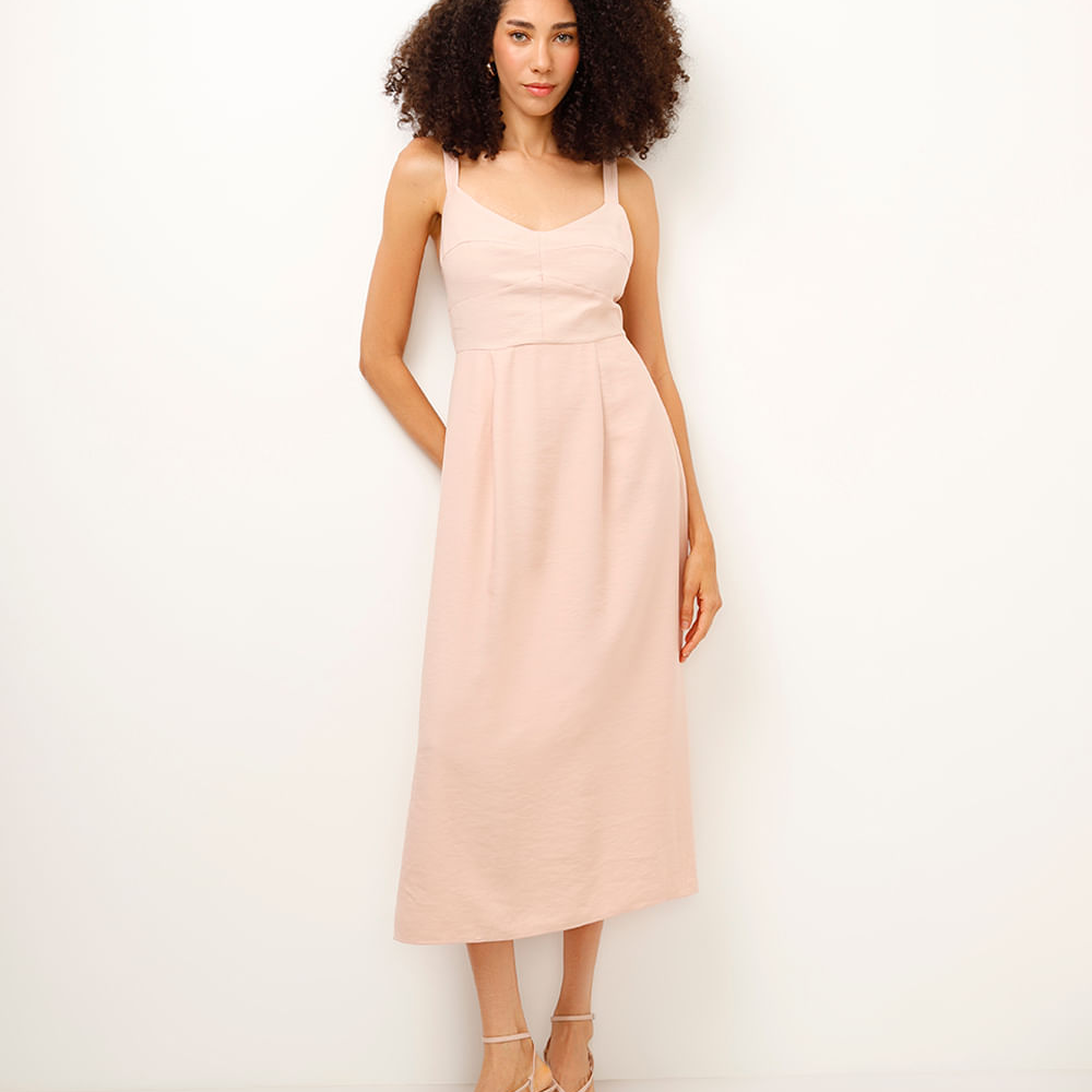 Vestido midi de viscose texturizado rosa Vestido midi de viscose texturizado rosa