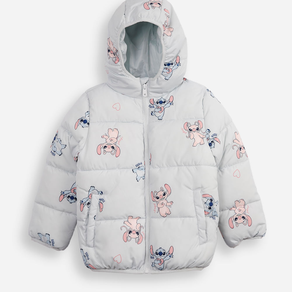 Jaqueta puffer infantil angel e stitch azul