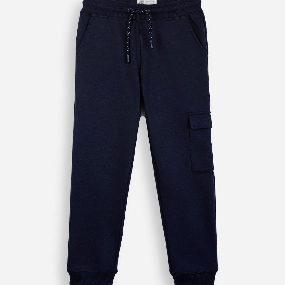Calça jogger infantil de moletom com bolso cargo azul Calça jogger infantil de moletom com bolso cargo azul
