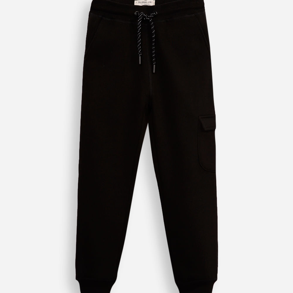 Calça jogger infantil de moletom com bolso cargo preta Calça jogger infantil de moletom com bolso cargo preta