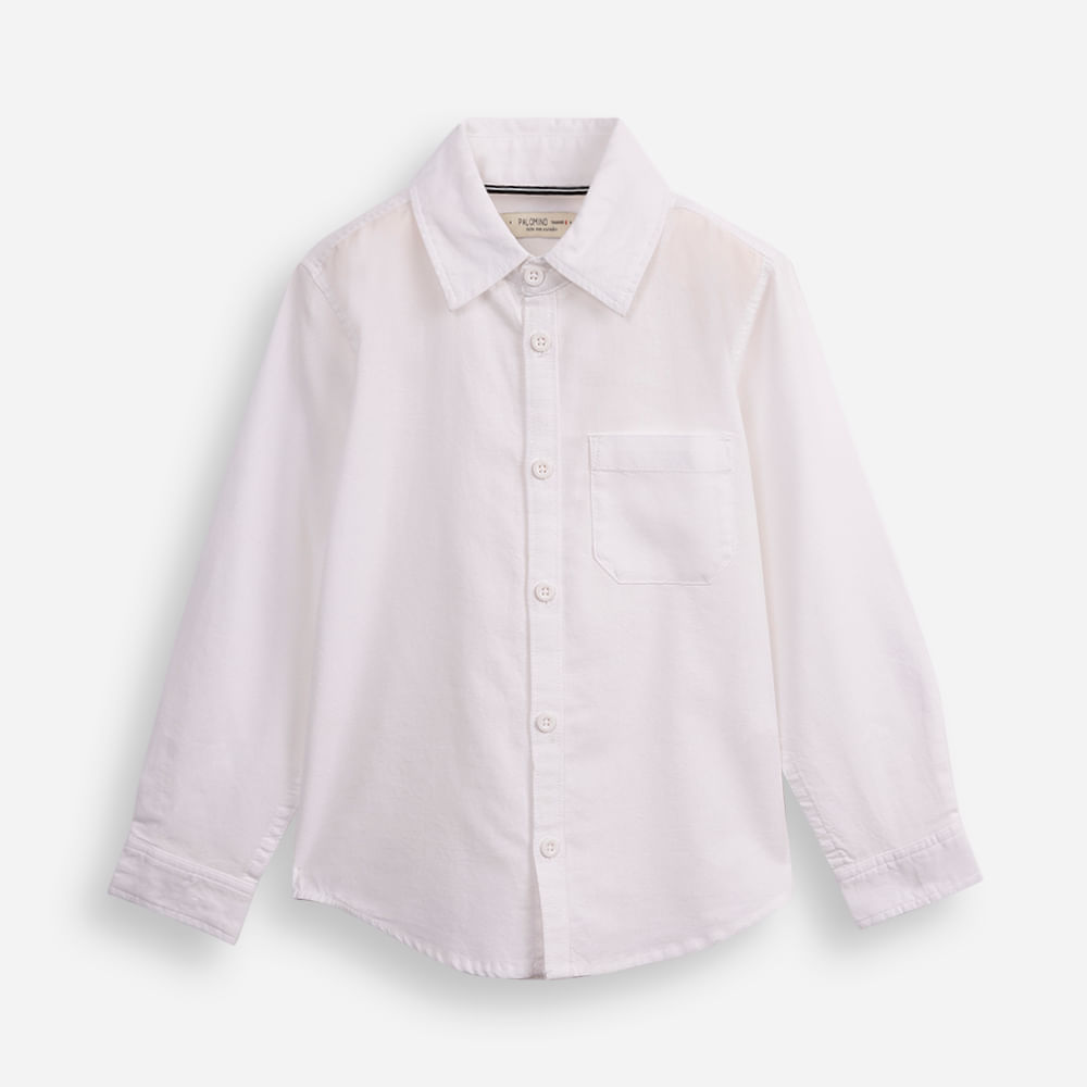 Camisa de algodão infantil com bolso off white Camisa de algodão infantil com bolso off white