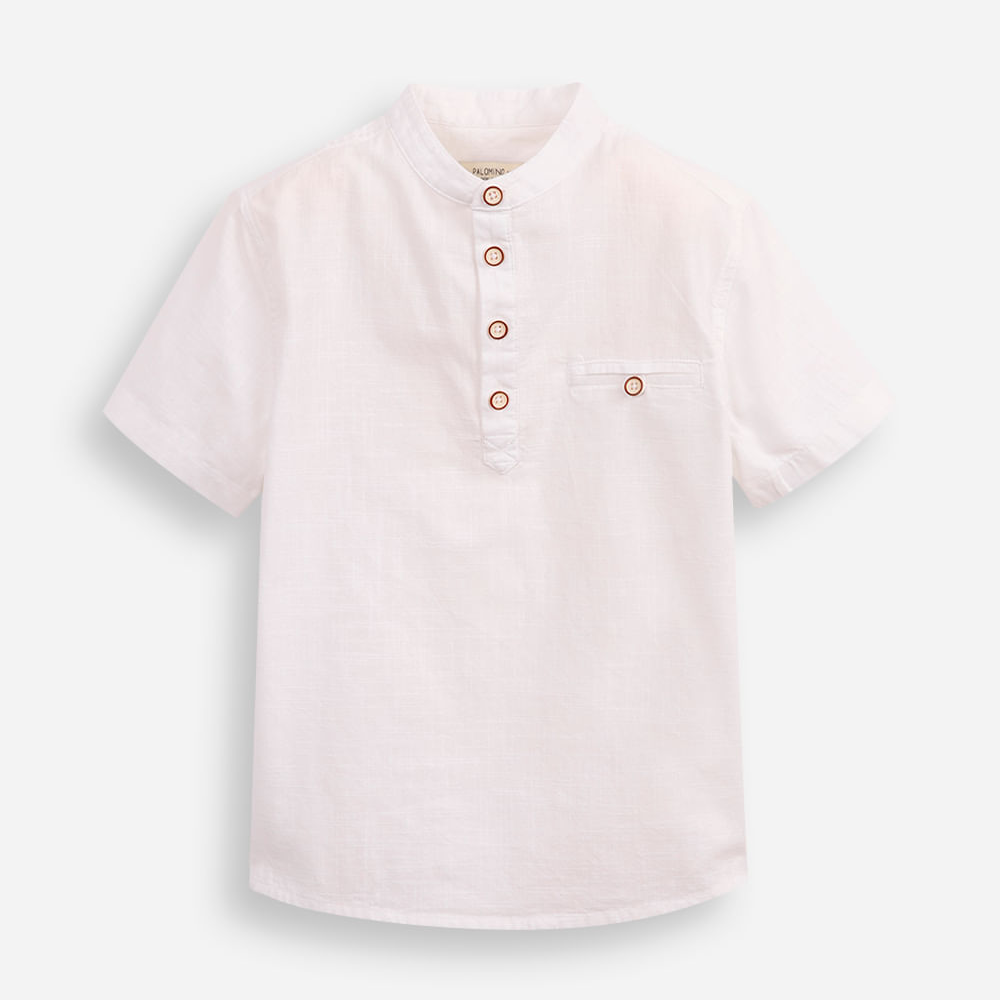 Camisa infantil de algodão gola padre off white Camisa infantil de algodão gola padre off white