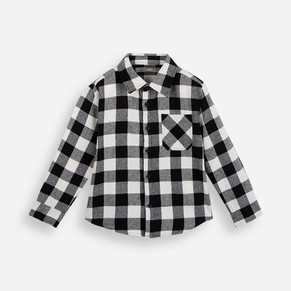 Camisa de algodão infantil manga longa xadrez bege Camisa de algodão infantil manga longa xadrez bege