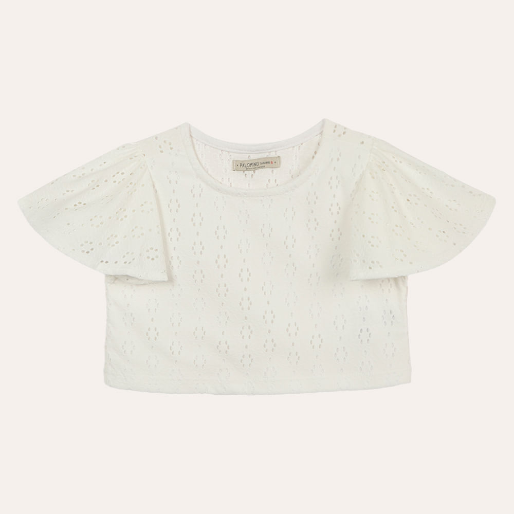 Blusa de laise infantil com babado off white Blusa de laise infantil com babado off white