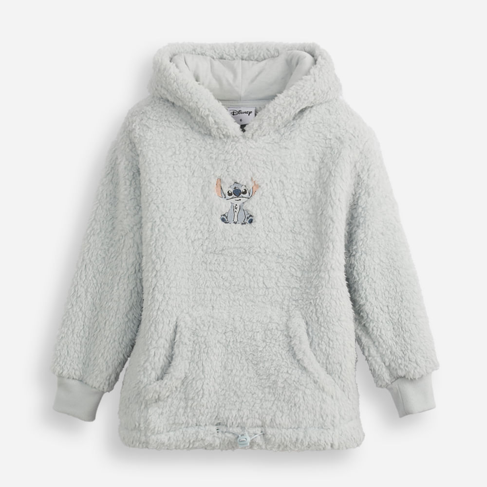 Blusão de pelúcia infantil com capuz e bolso stitch azul Blusão de pelúcia infantil com capuz e bolso stitch azul