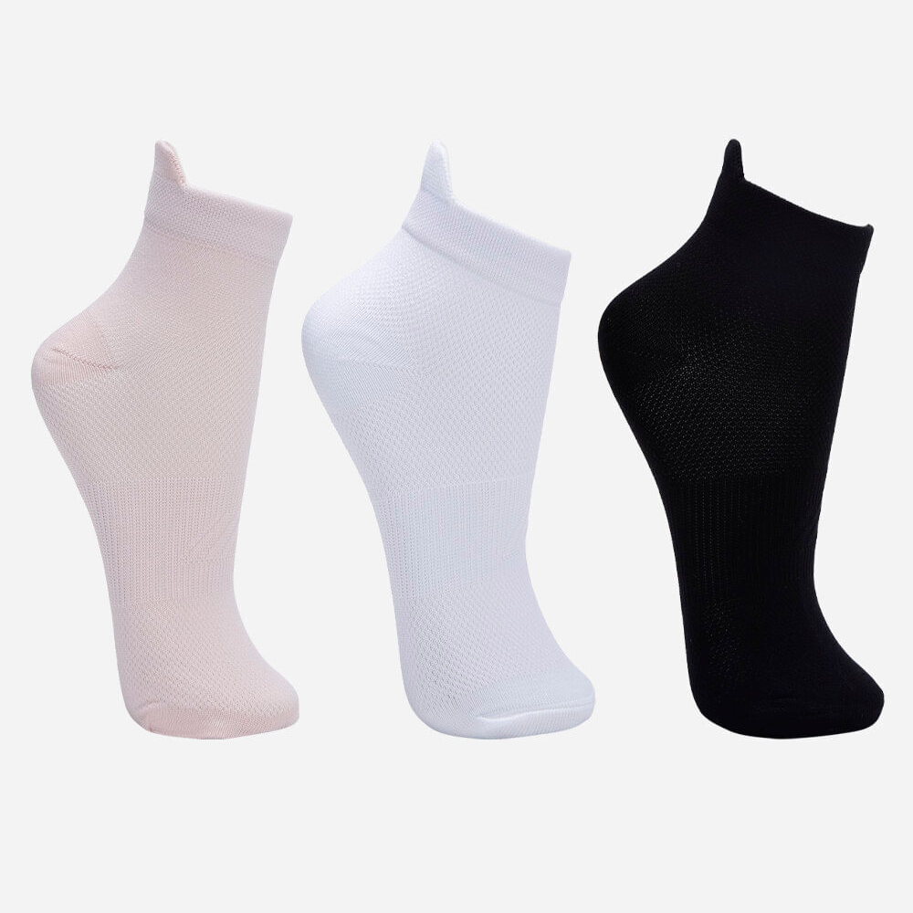 Kit de 3 meias esportivasfemininas cano médio colorida