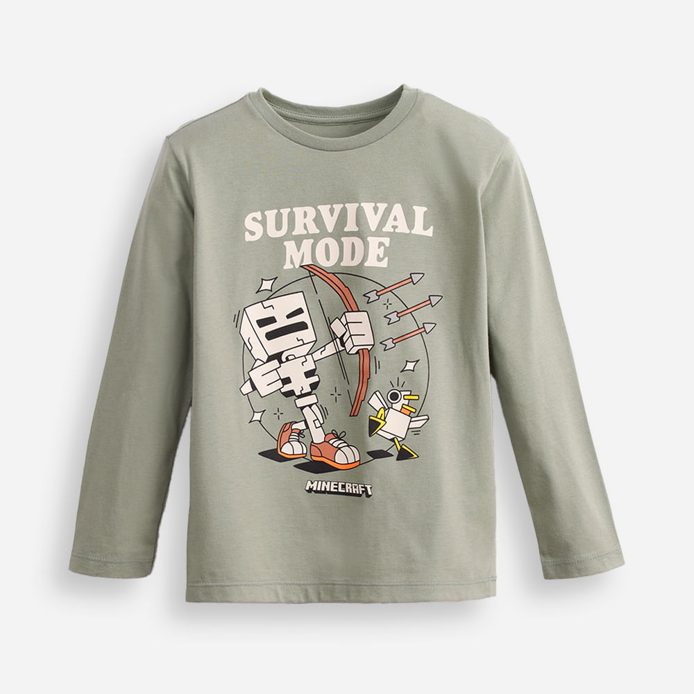 Blusa infantil manga longa survival mode minecraft verde Blusa infantil manga longa survival mode minecraft verde